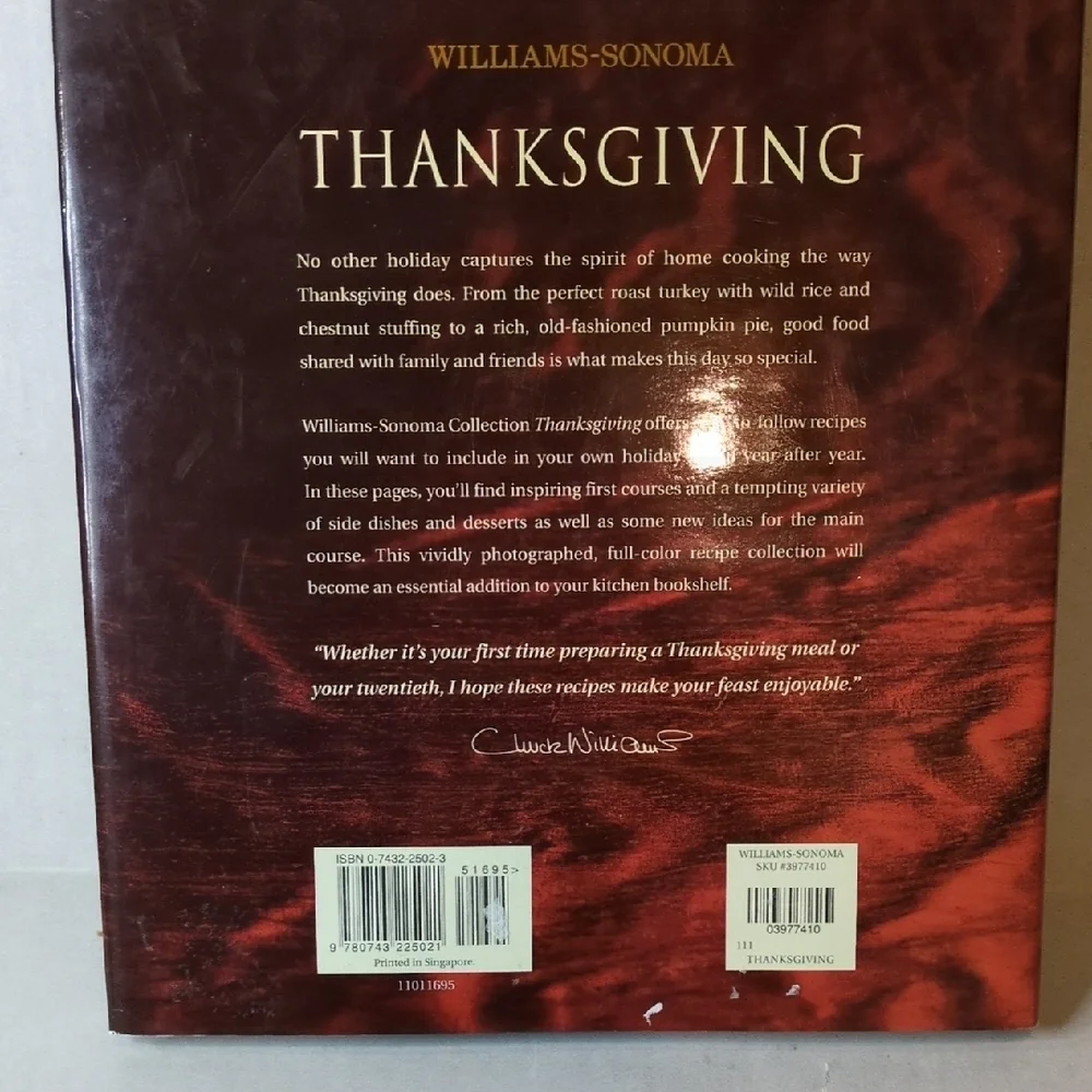 Williams Sonoma Thanksgiving Cookbook Recipe Classic Hardback Cooking Holiday
